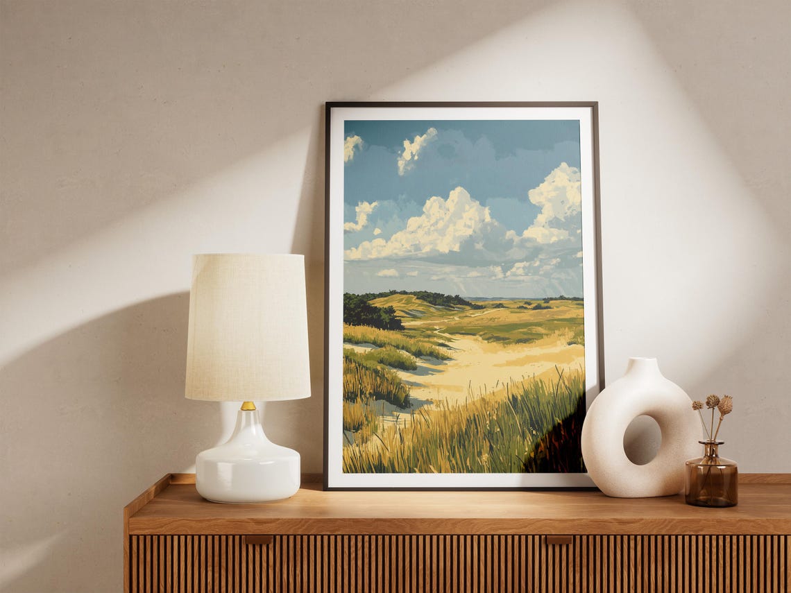 Prairie Grass Sand Dunes Billowing Cloudy Sky Meadow Field Poster - Image 4