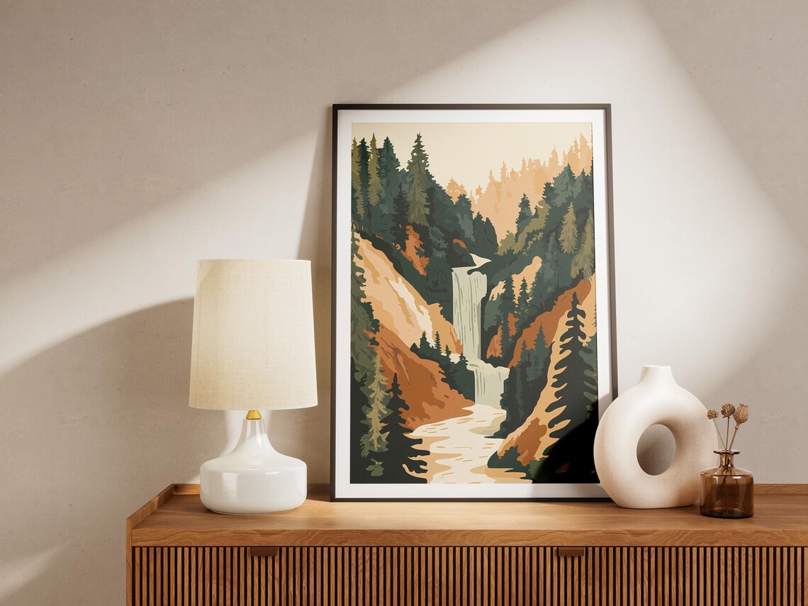 Redwood Forest Waterfall Canyon Autumn Foliage Landscape Poster - Image 5