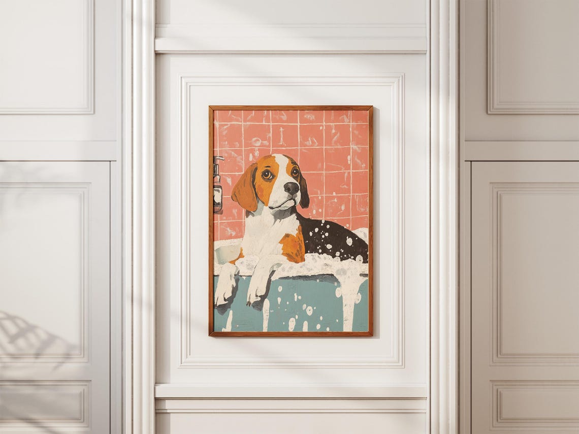Sweet Beagle Puppy Resting Chin-Deep in a Foamy Bubble Bath Poster - Image 2