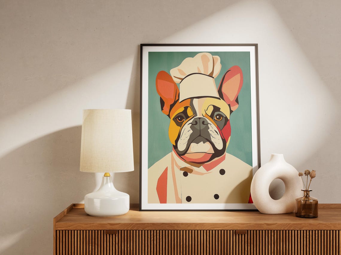 Bulldog Chef Art Print Kitchen Wall Decor Animal Unique Dog Portrait Culinary Whimsical Funny - Image 4