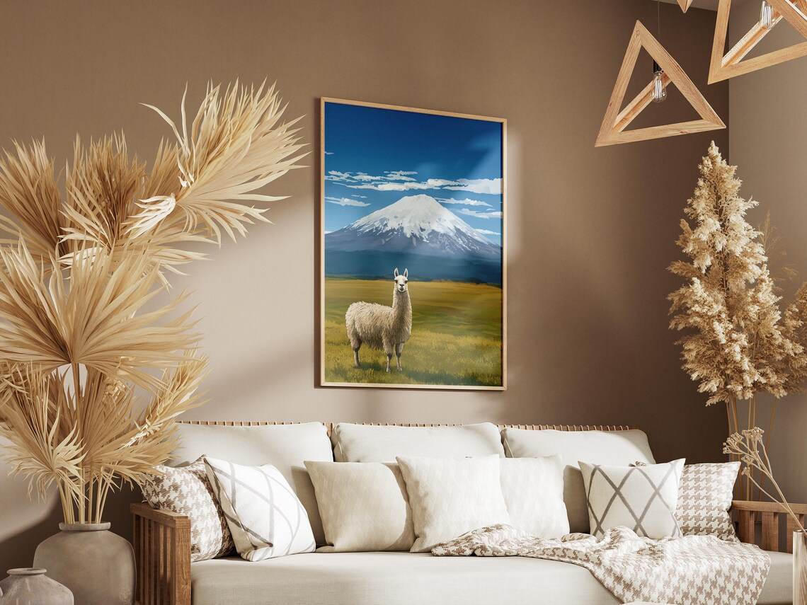 Alpaca In Meadow With Snowcapped Cotopaxi Mountain Andes Poster - Image 3