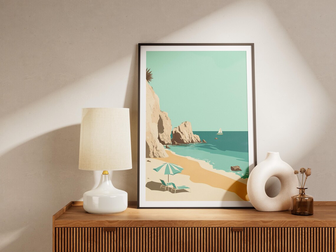 Horseshoe Bay Bermuda Beach Umbrella Cliffs Sailboat Travel Poster - Image 5