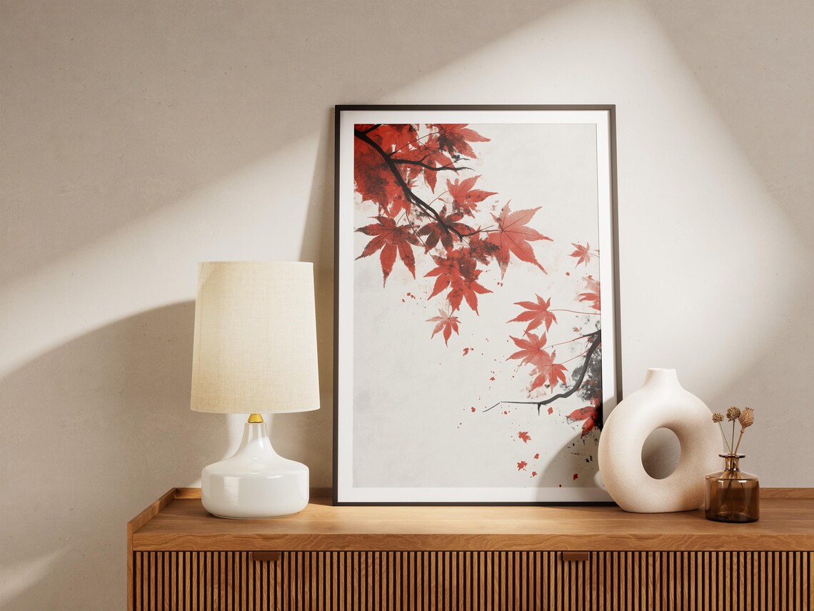 Japanese Maple Leaf Red Autumn Minimalist Ink Painting Art Poster - Image 4