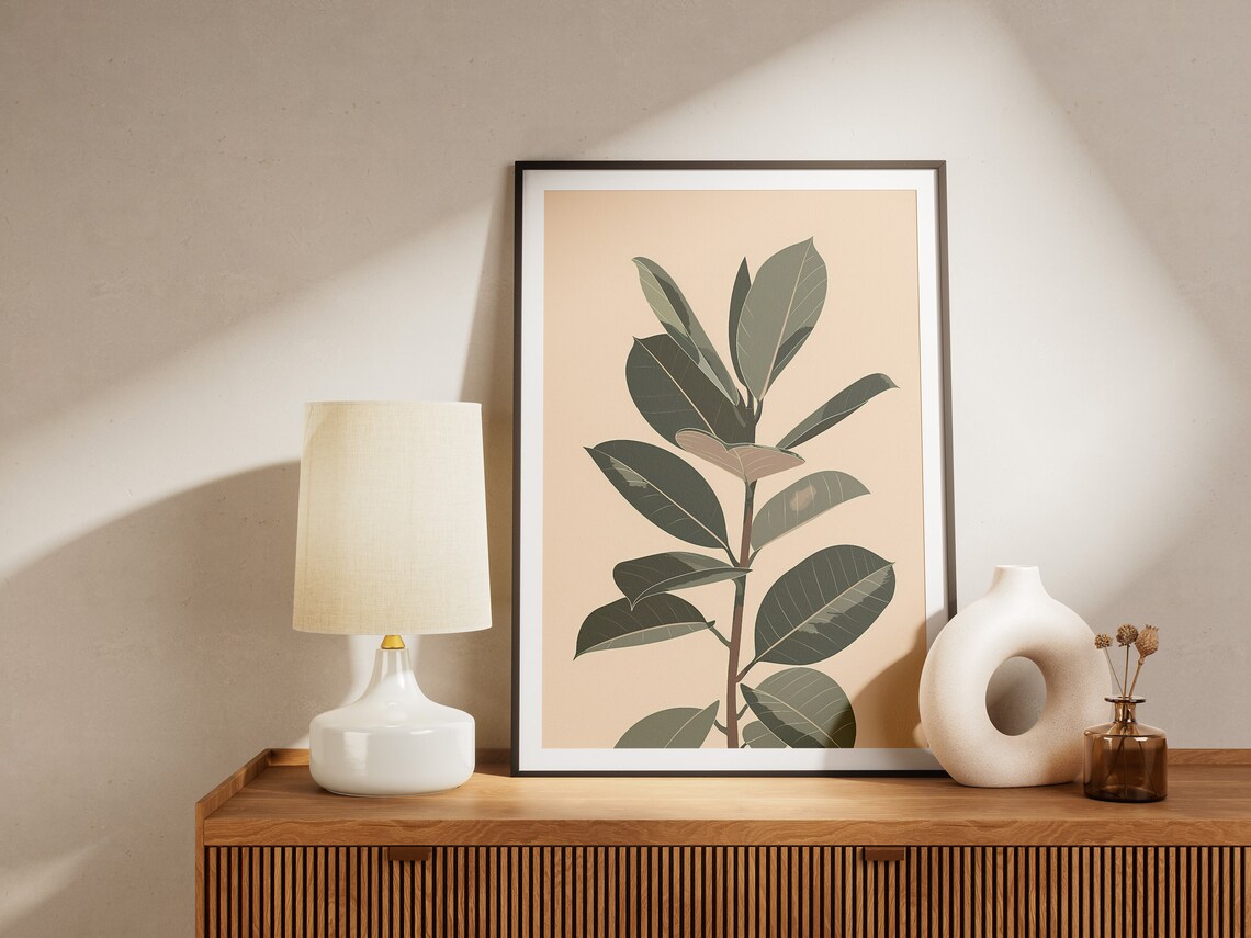 Fiddle Leaf Fig Branch Minimalist Botanical Beige Art Poster - Image 2