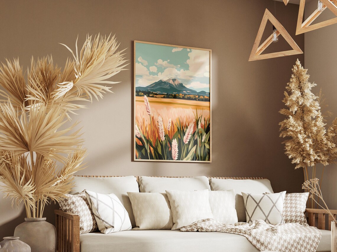 Golden Wheat Field Stalks With a Distant Grey Mountain Poster - Image 3