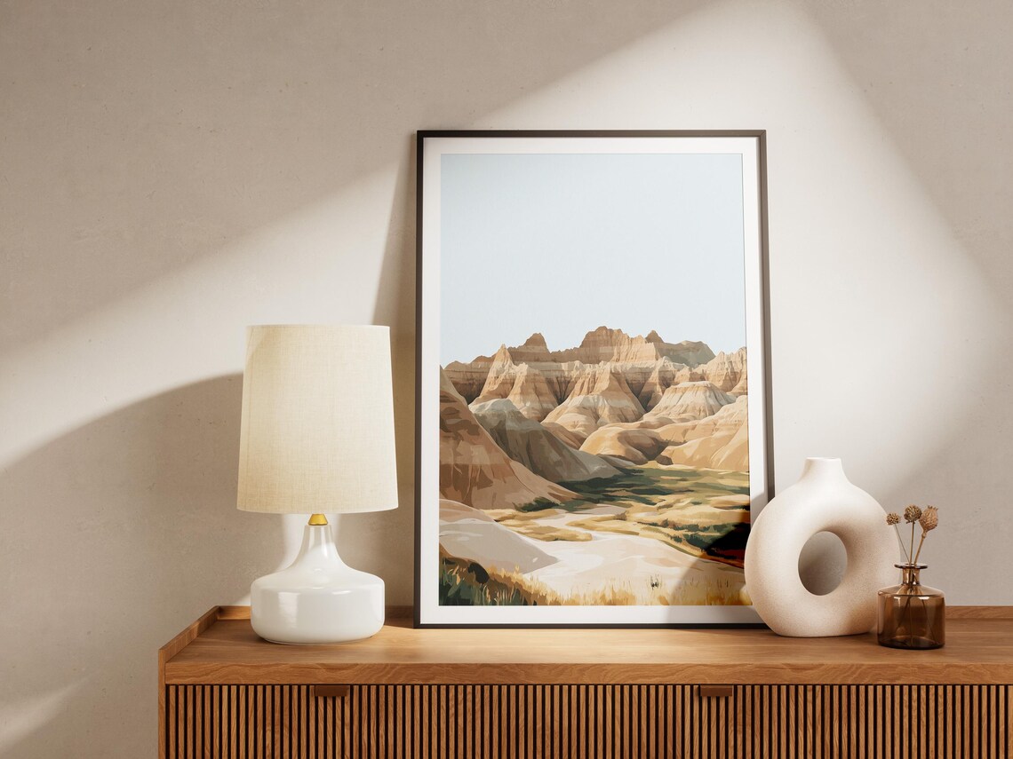 Badlands Spires Minimalist Pastel Desert Landscape Art Poster - Image 4