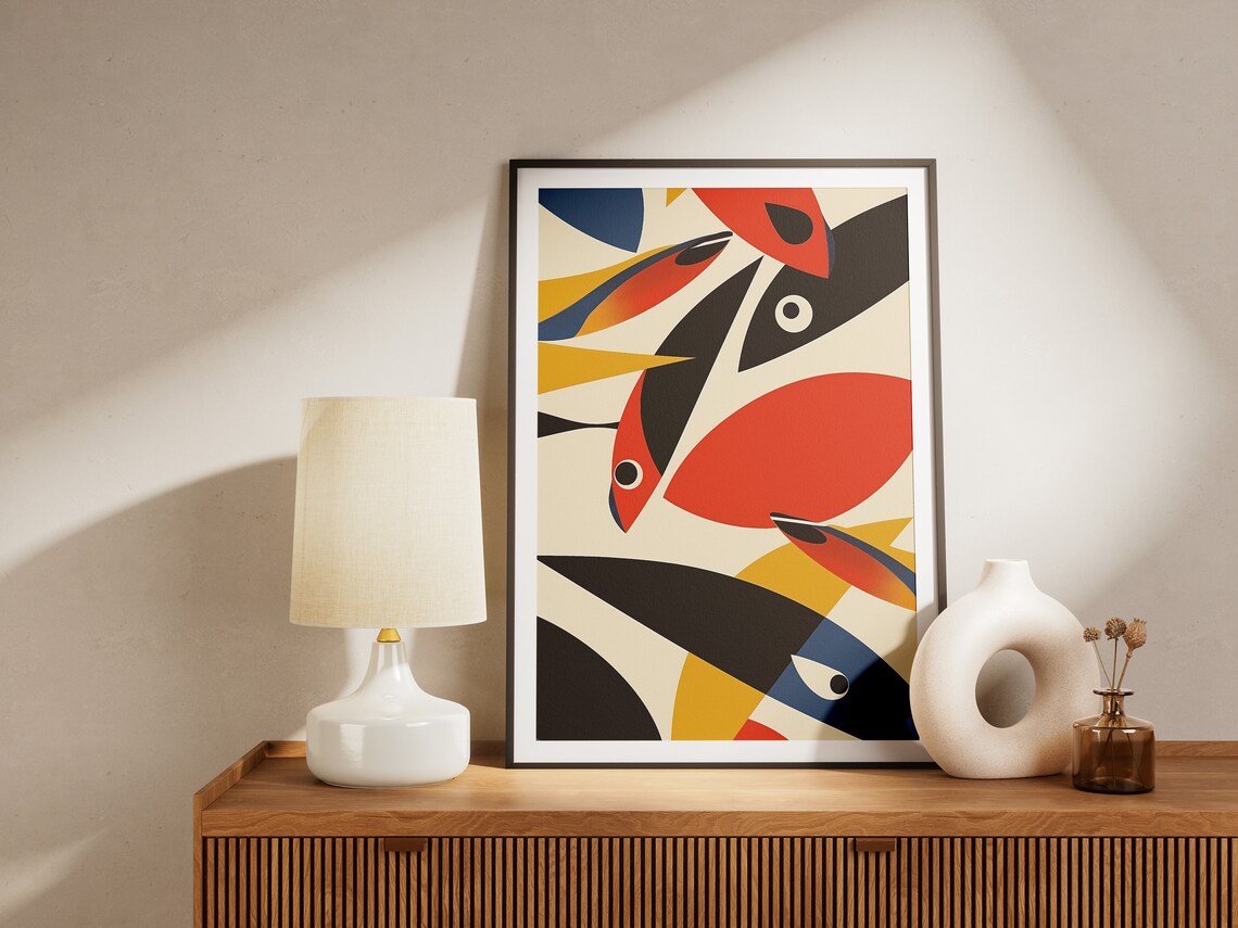 Abstract Fish Art Print Minimalist Wall Decor Wall Art Mid Century Modern Art Geometric Fish Poster - Image 2