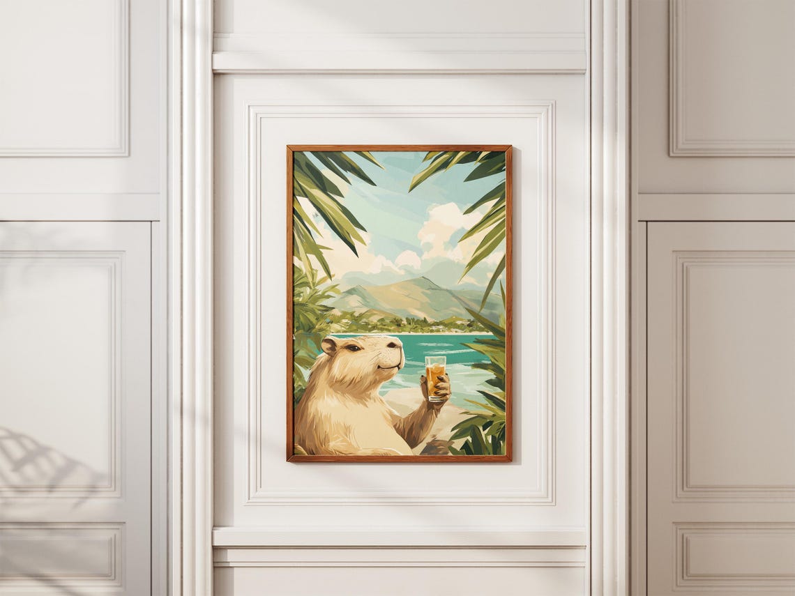 Smiling Capybara Holding a Cocktail at a Tropical Beach Poster - Image 2