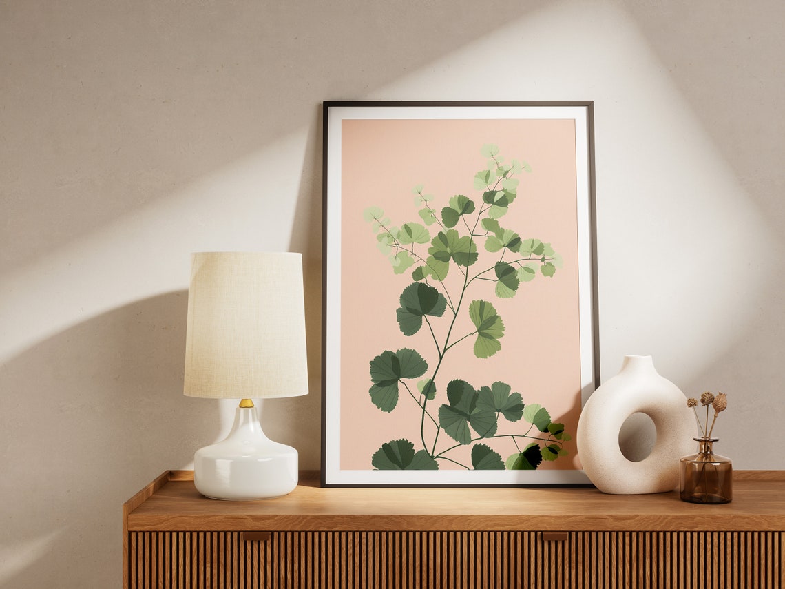 Green Leaf Branch Peach Minimalist Botanical Plant Art Poster - Image 2
