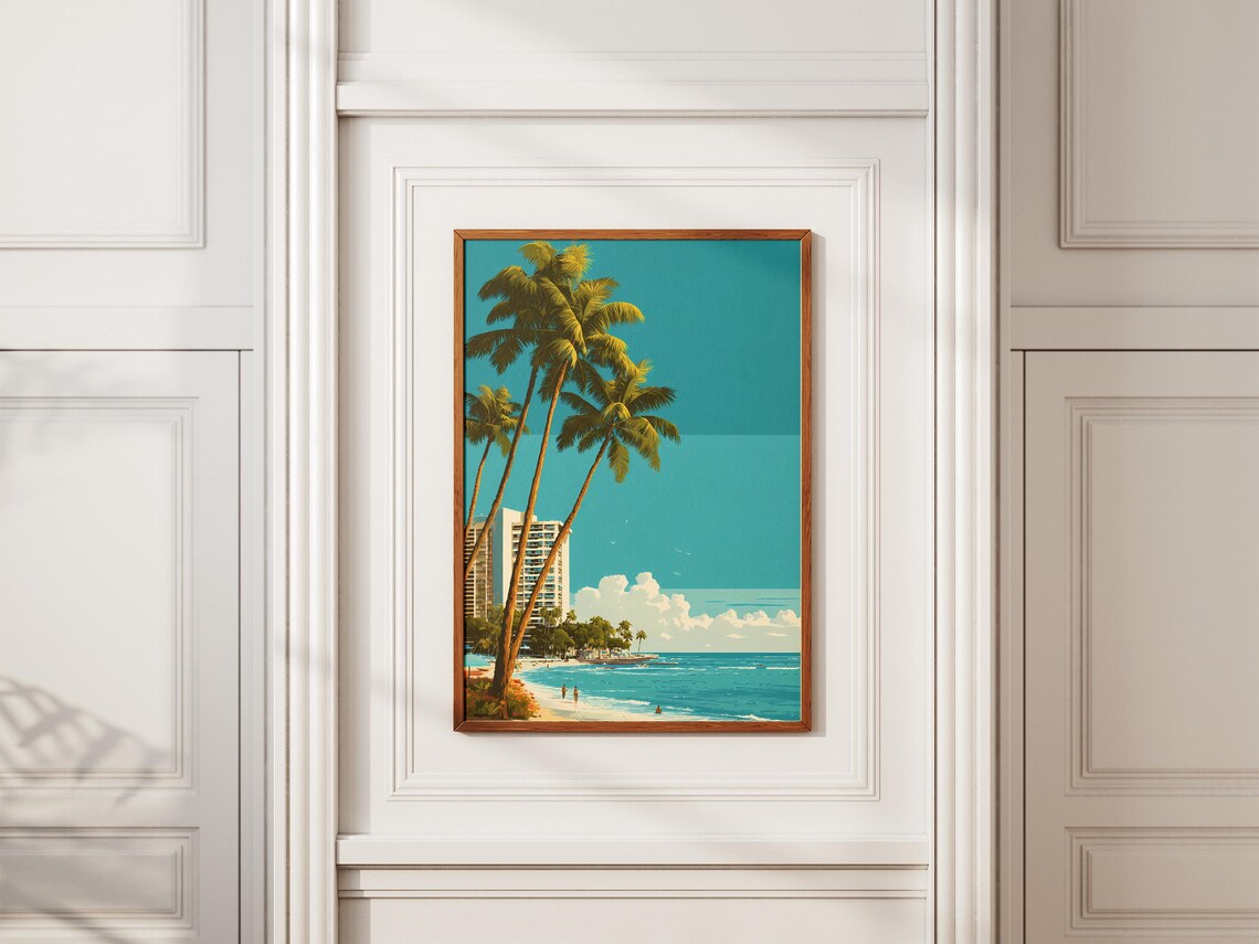 Midcentury Palm Trees Beach Hotel Retro Tropical Travel Style Poster - Image 2