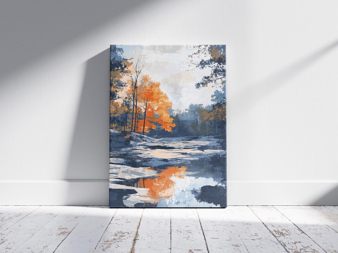 Cuyahoga Valley Ohio Autumn River Orange Tree Reflection Art Poster - Image 2