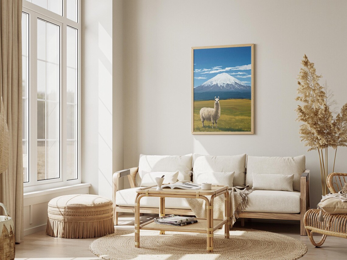 Alpaca In Meadow With Snowcapped Cotopaxi Mountain Andes Poster - Image 4