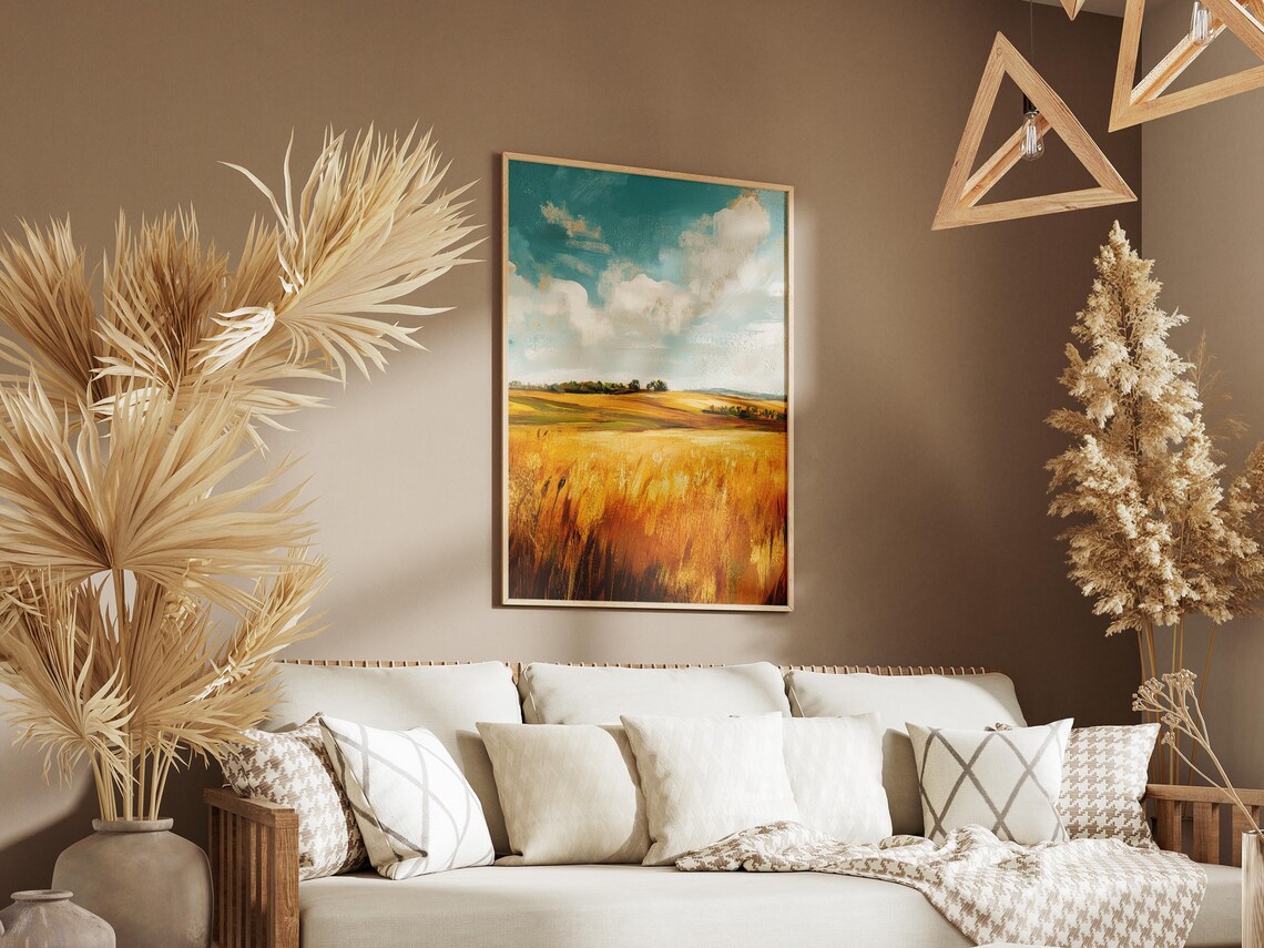 Golden Wheat Field Under A Big Dramatic Cloudy Sky Rural Poster - Image 3