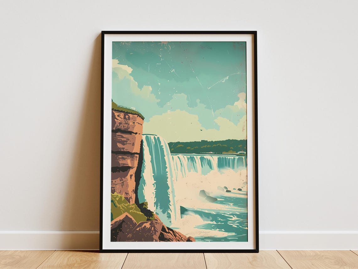 Niagara Falls Canada Vintage Cascade Waterfall Retro Travel Poster