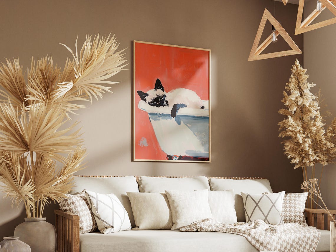 Siamese Kitten in Bathtub Art Print, Cute Cat Poster - Image 3