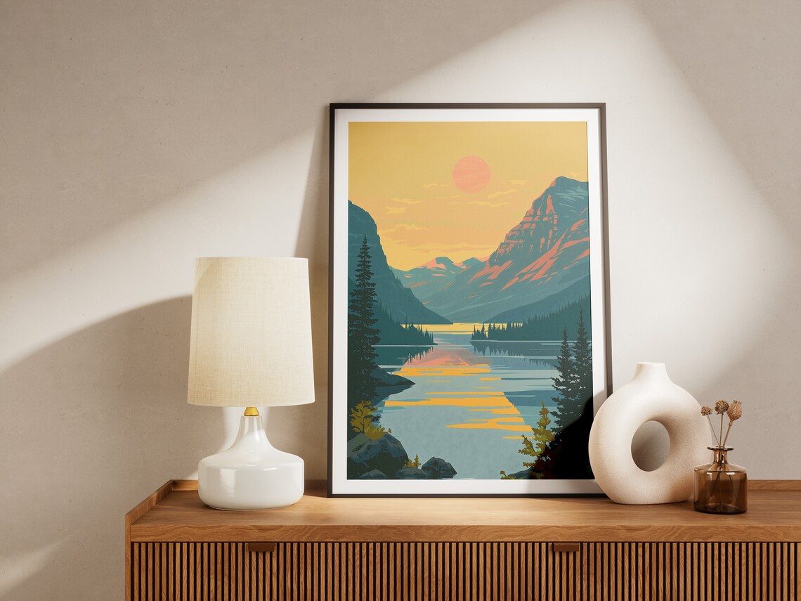 Sunset Mountain Lake Landscape Poster Wall Art Print Nature Scenery Art Print - Image 2