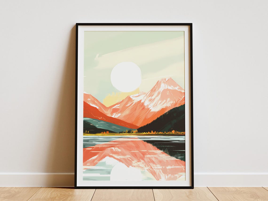 Sunrise Mountain Peak Mirrored In Calm Lake Minimalist Poster