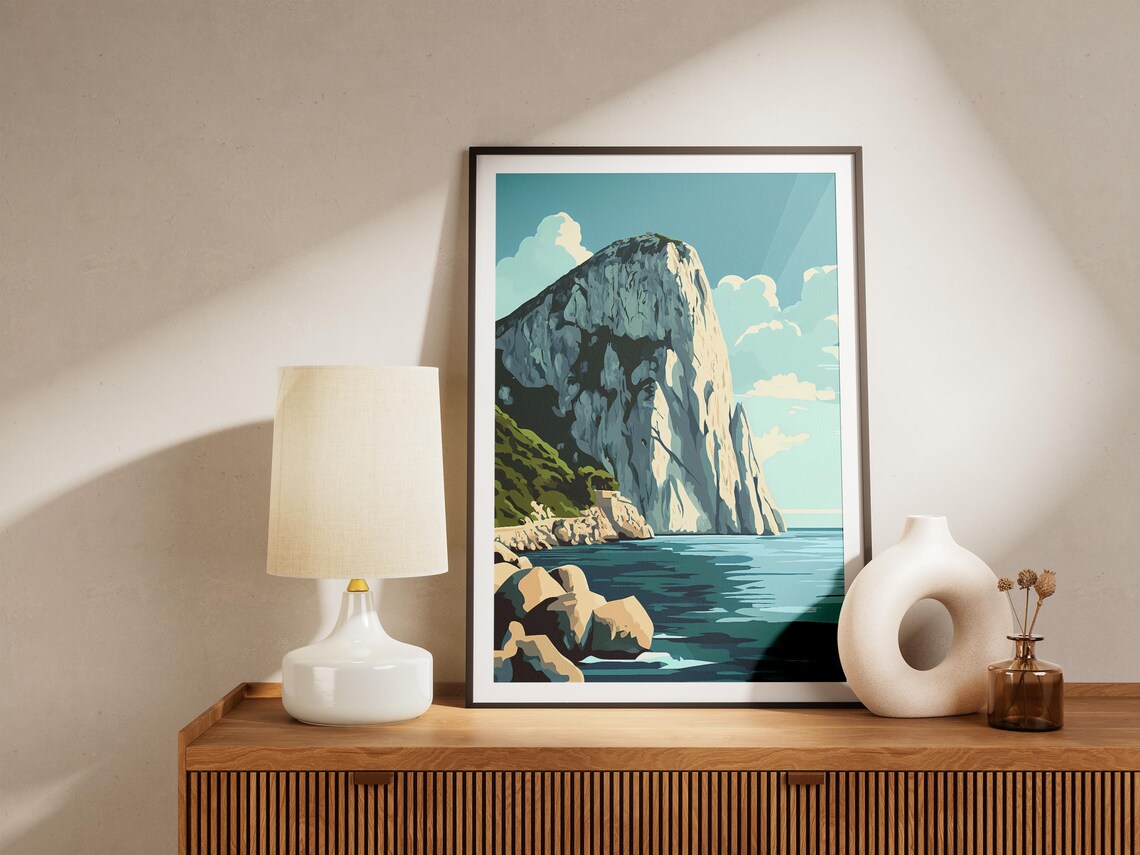 Rock of Gibraltar Rising From the Sea Coastal Cliff Landscape Poster - Image 5