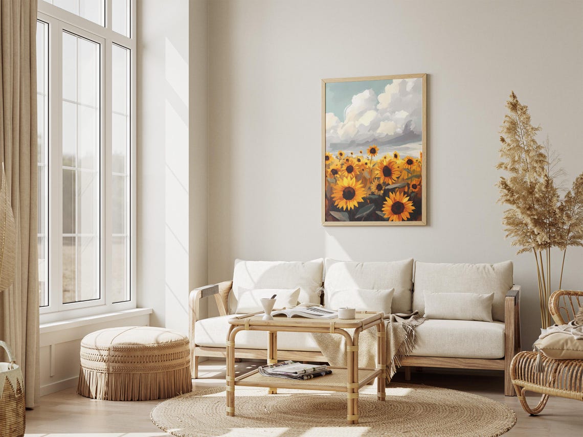 Sunflower Field Summer Dramatic Sky Floral Illustration Poster - Image 4