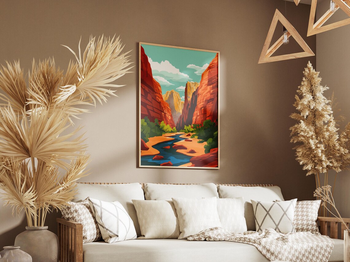 Zion National Park Poster Utah Canyon Landscape Print Southwest Desert Art Red Rock Canyon Wall Art Nature Scene Poster National Park Print - Image 3