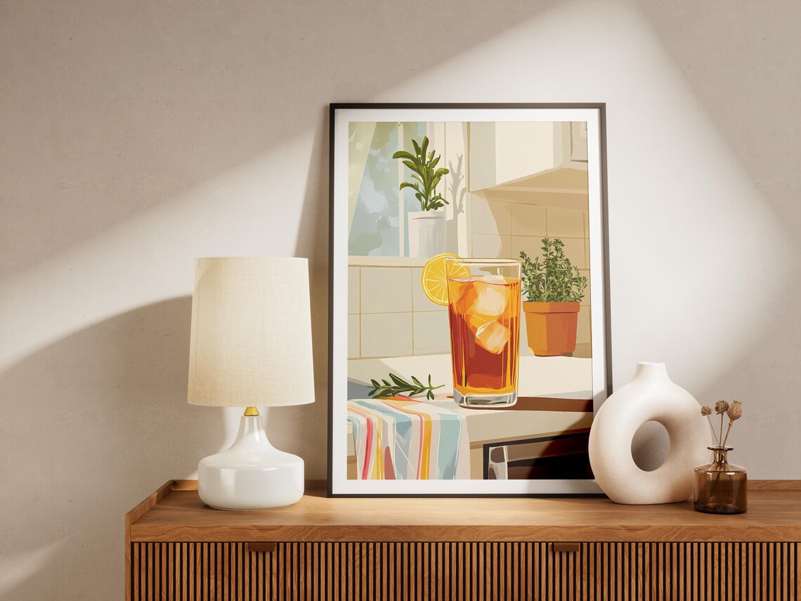 Sunny Kitchen Iced Tea Glass with Lemon and Herbs Summer Poster - Image 4