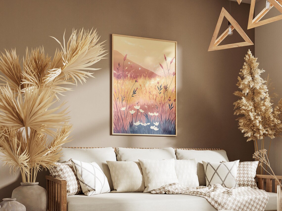Pastel Flax Flower Meadow Blush Pink Dreamy Botanical Poster - Image 3