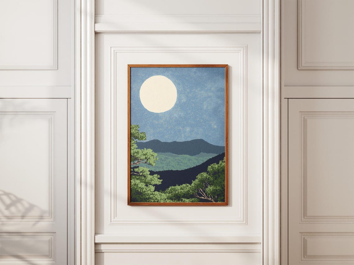 Shenandoah Full Moon Over Blue Mountain Ridges Night Art Poster - Image 2