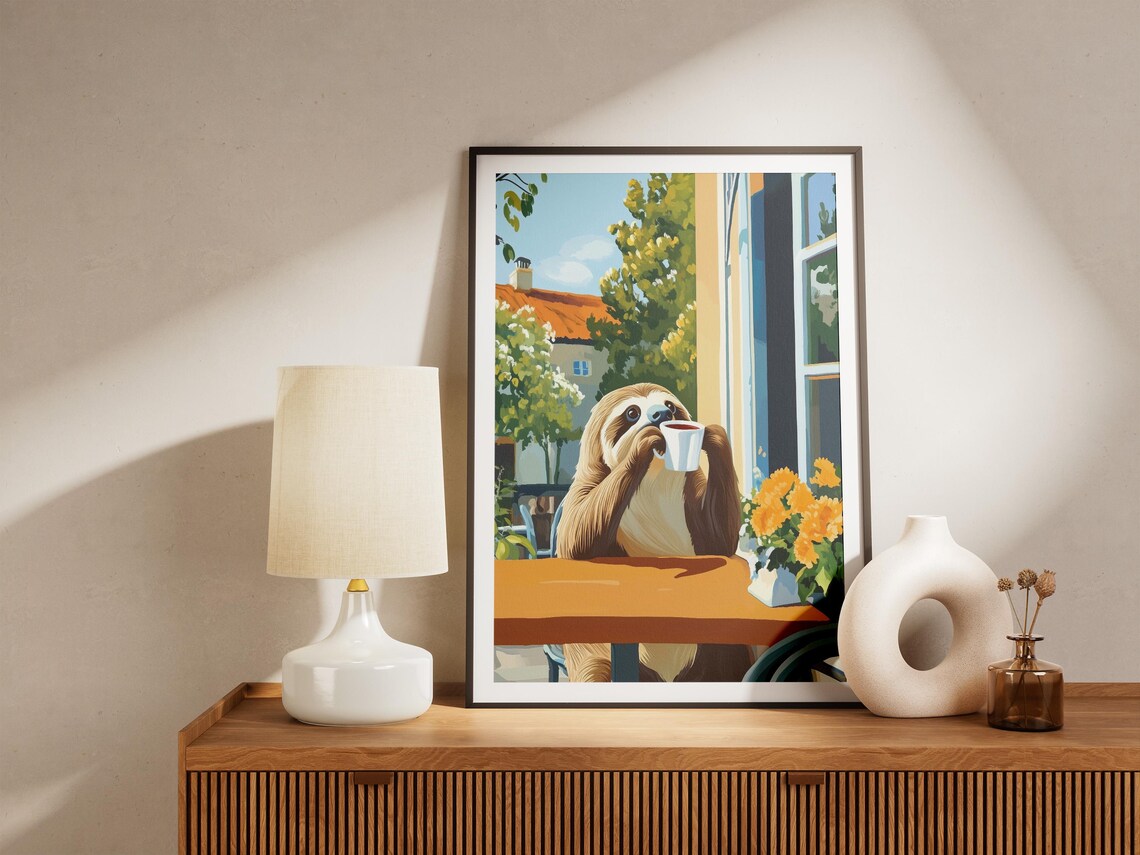Sloth Cafe Poster, Matisse-Inspired Animal Art Print - Image 4