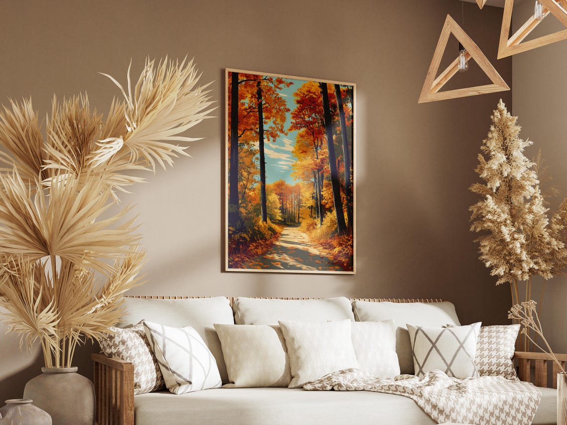 Golden Autumn Forest Path Lined With Orange Maple Trees Poster - Image 3