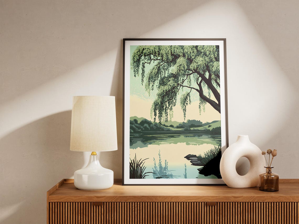 Weeping Willow Tree Pond Serene Lake Reflection Nature Poster - Image 5