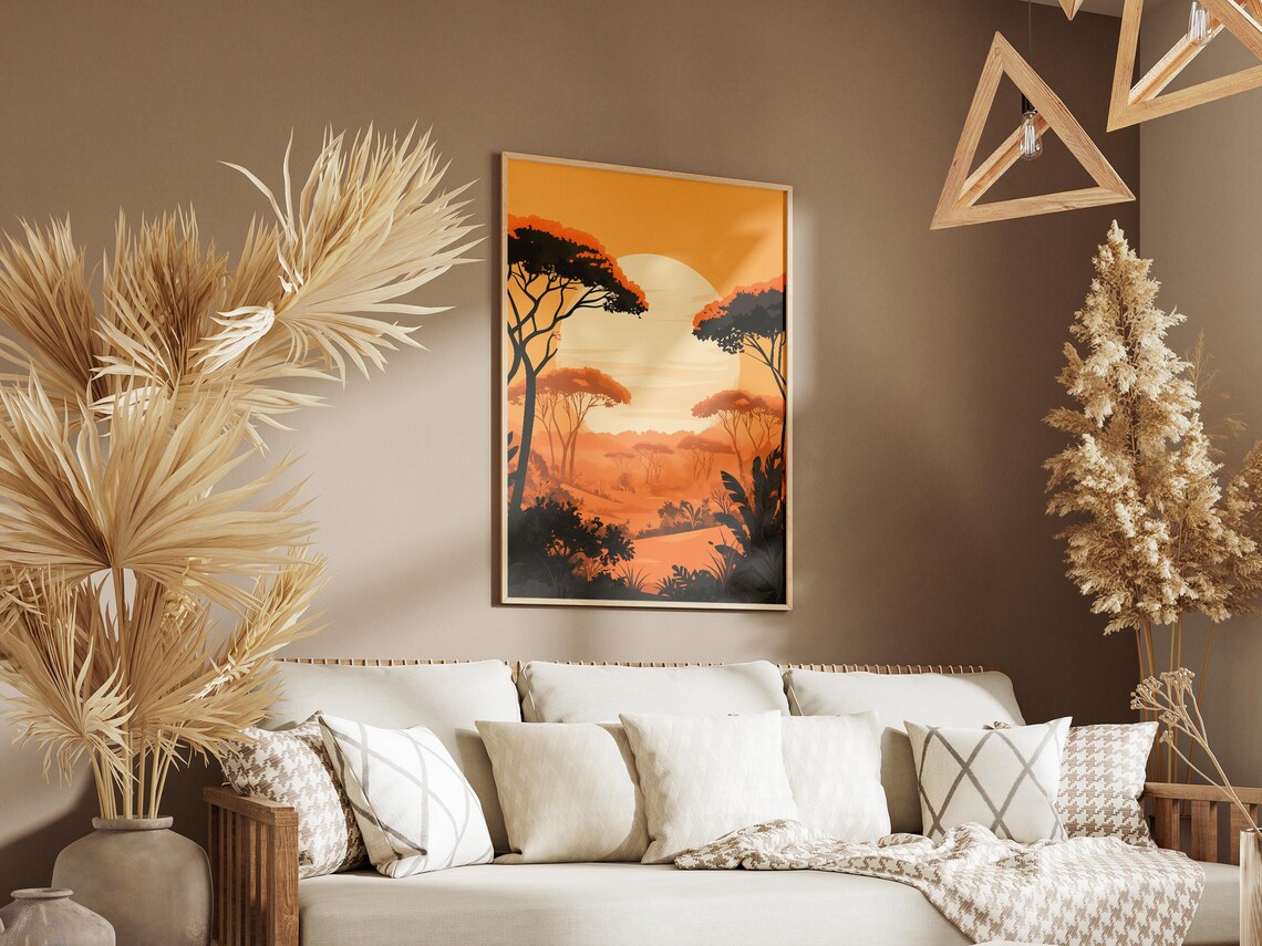 African Safari Sunset Acacia Trees Golden Savanna Landscape Poster - Image 3