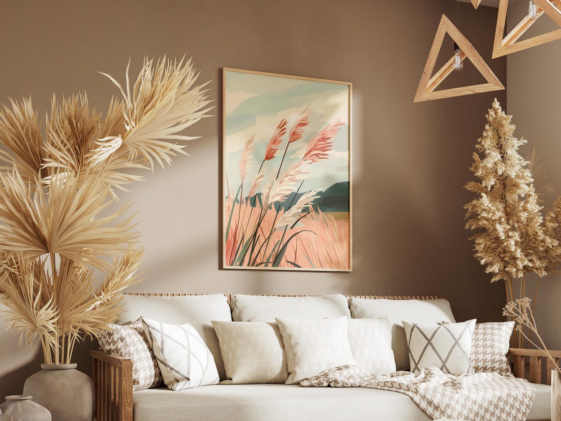 Blush Pampas Grass Swaying In A Gentle Breeze Landscape Poster - Image 3