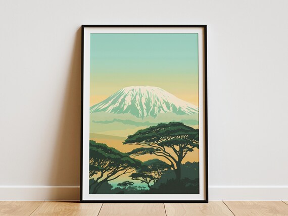 Kilimanjaro Mountain Poster Tanzania Landscape Art Print Minimalist African Travel Wall Art Home Decor