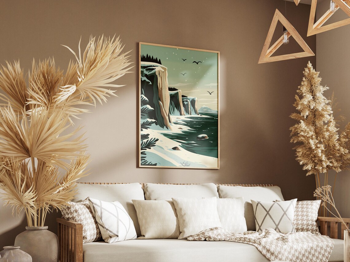 Snowy Coastal Cliffs And Frozen Waterfall Winter Seascape Poster - Image 3