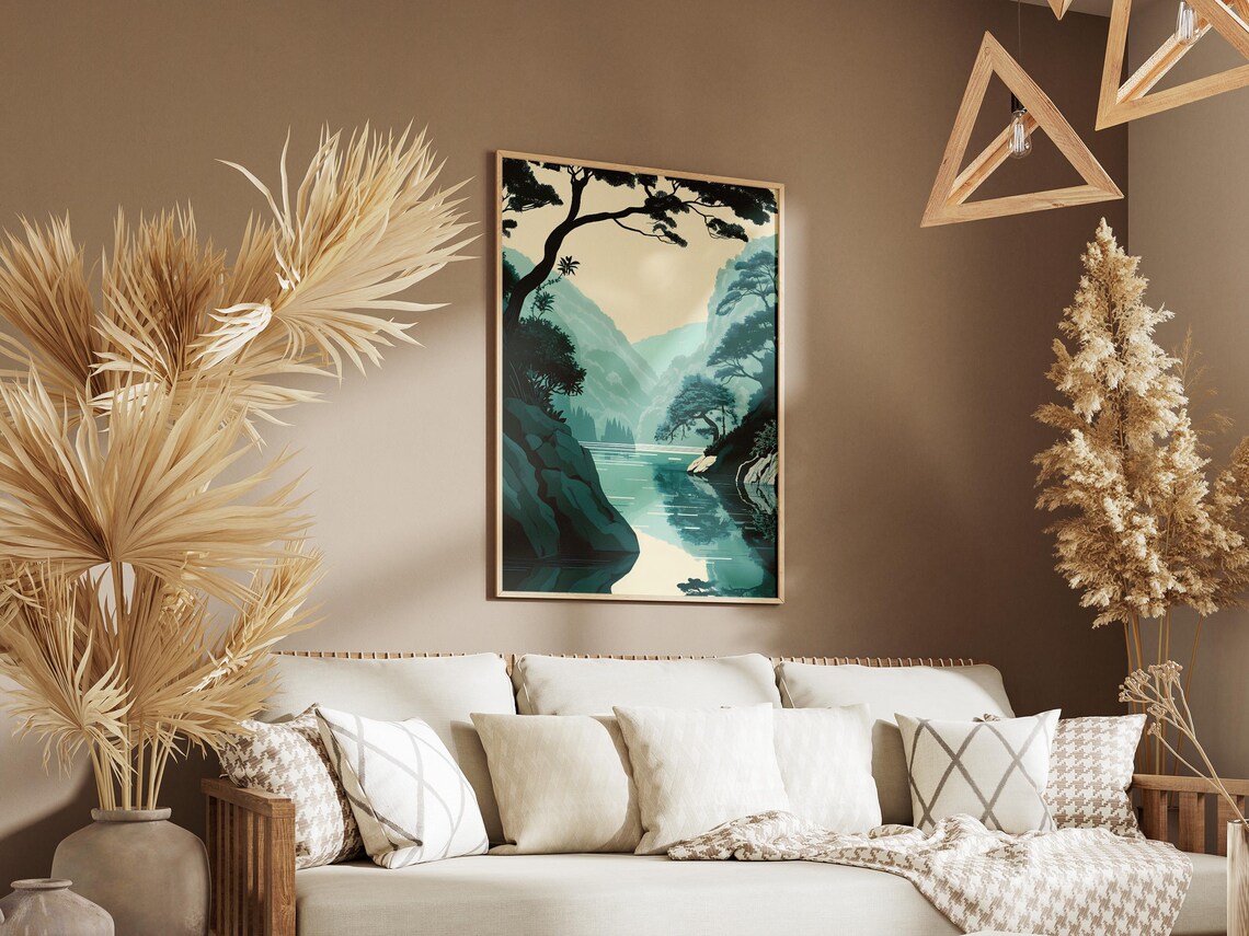 Yakushima Island Japan Teal Gorge River Pine Branches Poster - Image 3