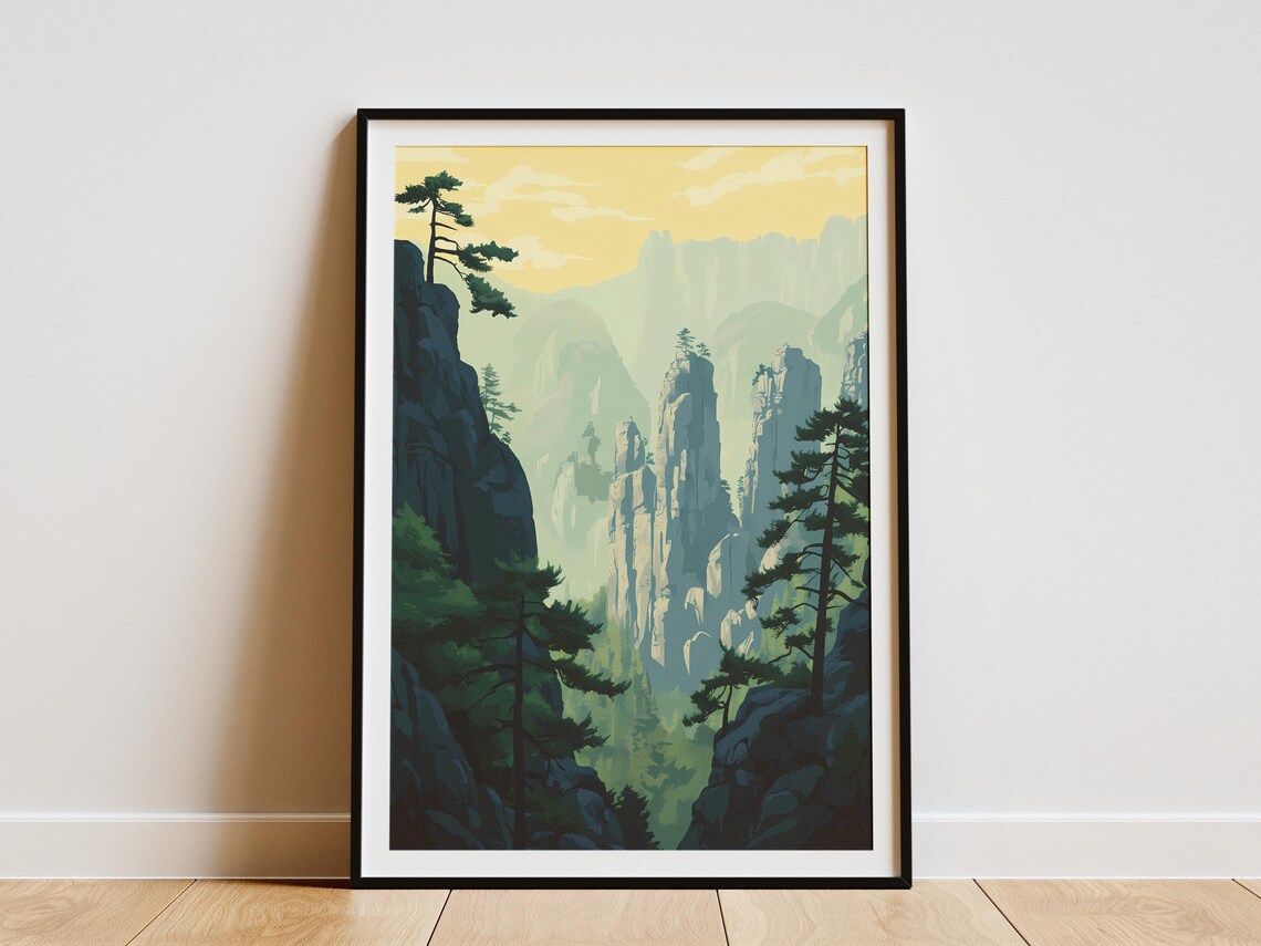 Lena Pillars Nature Park Russia Rock Towers Misty Light Poster