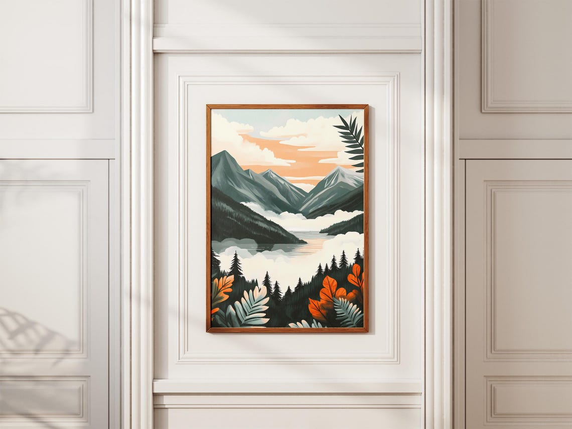 Misty Mountain Lake Clouds Autumn Leaves Dramatic Scene Poster - Image 2