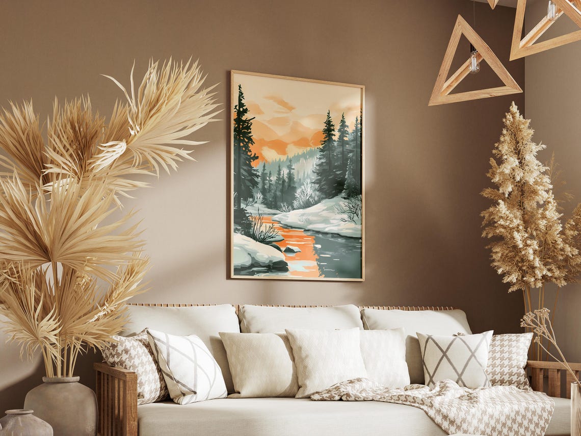 Winter Pine Forest Sunset Reflecting on a Frozen River Poster - Image 3