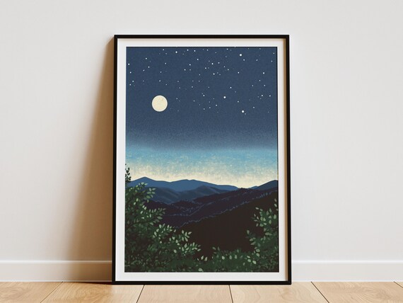Shenandoah National Park Moonlit Mountains Vintage Night Sky Decor Poster