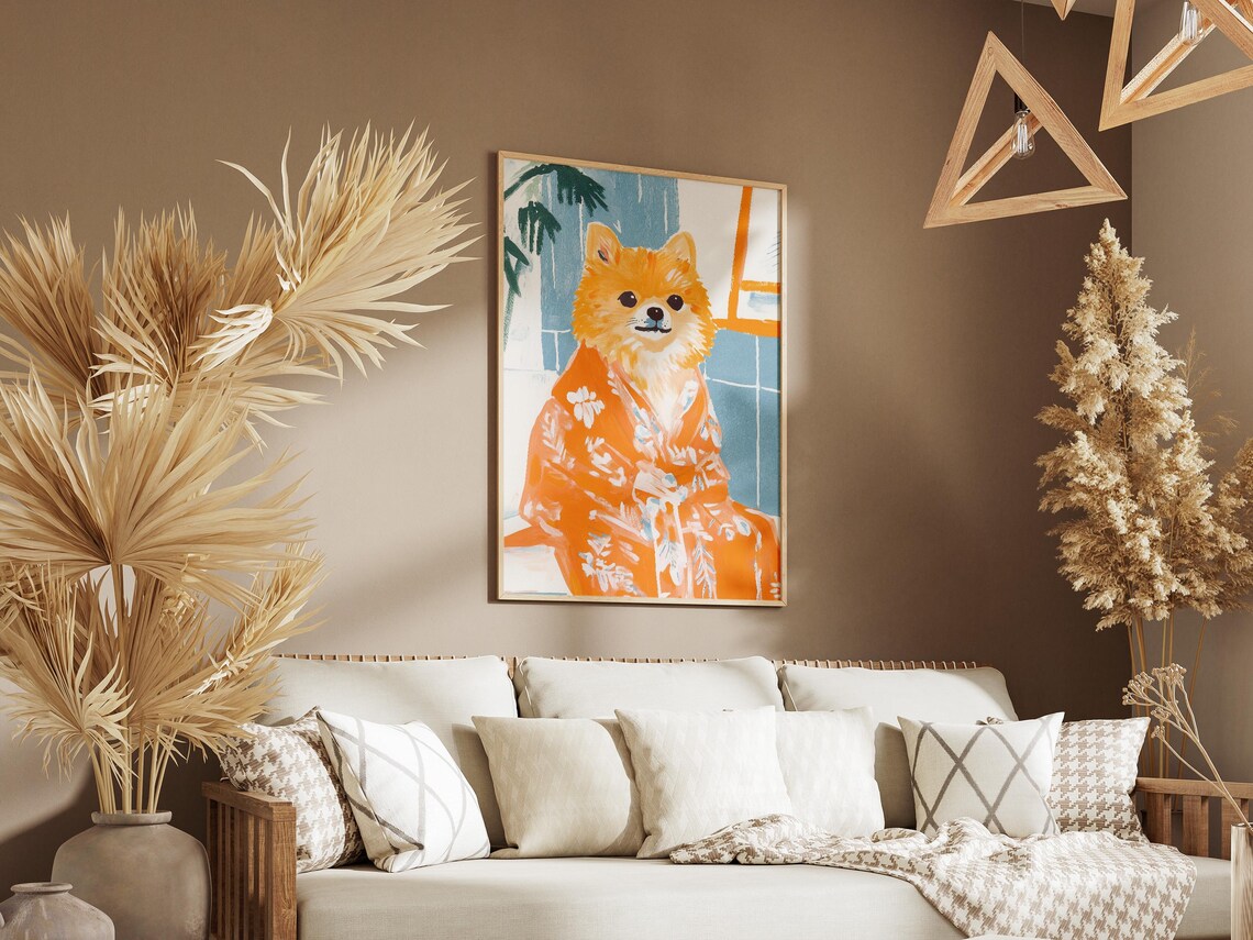 Pomeranian Orange Floral Robe Spa Portrait Cute Dog Art Poster - Image 3