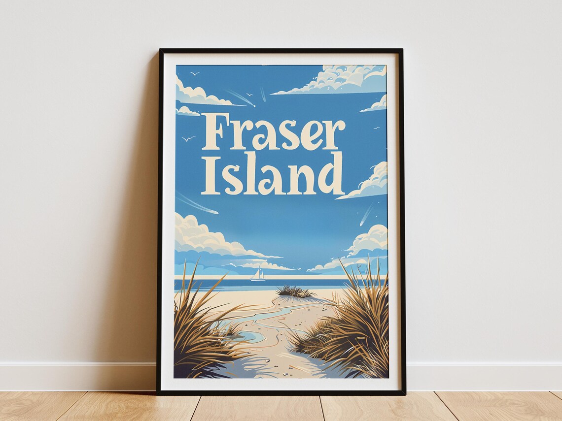 Fraser Island Australia Sandy Beach Day Vintage Travel Art Poster