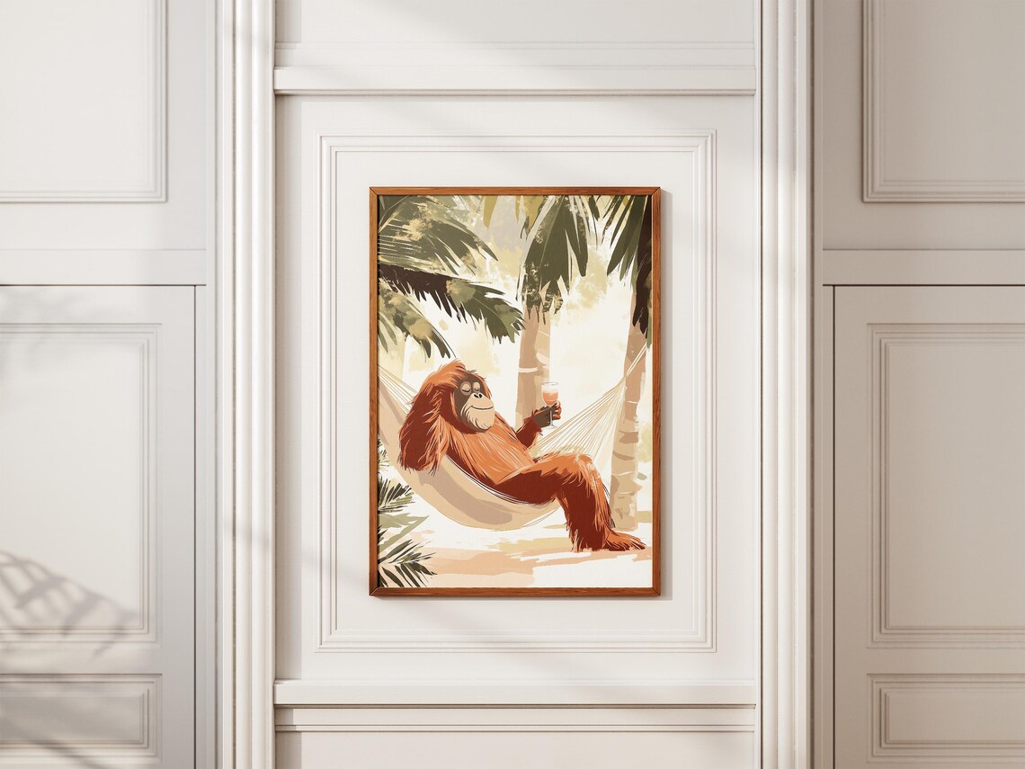 Orangutan Lounging In Hammock With Cocktail Under Palm Trees Poster - Image 2