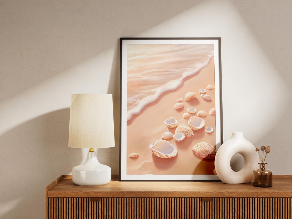 Scattered Seashells On Sandy Beach Beside Gentle Wave Poster - Image 5