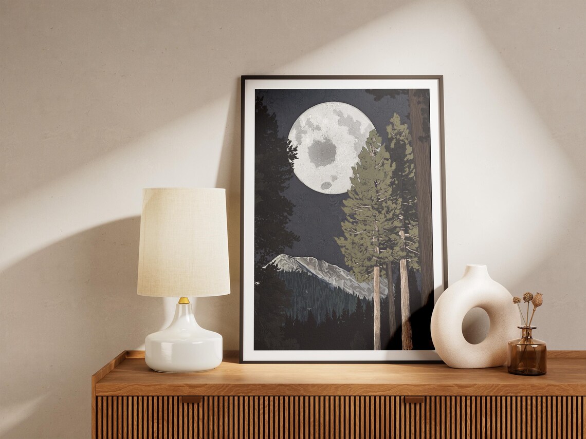 Lassen Volcanic National Park Moonlit Pines Mountain Night Poster - Image 4