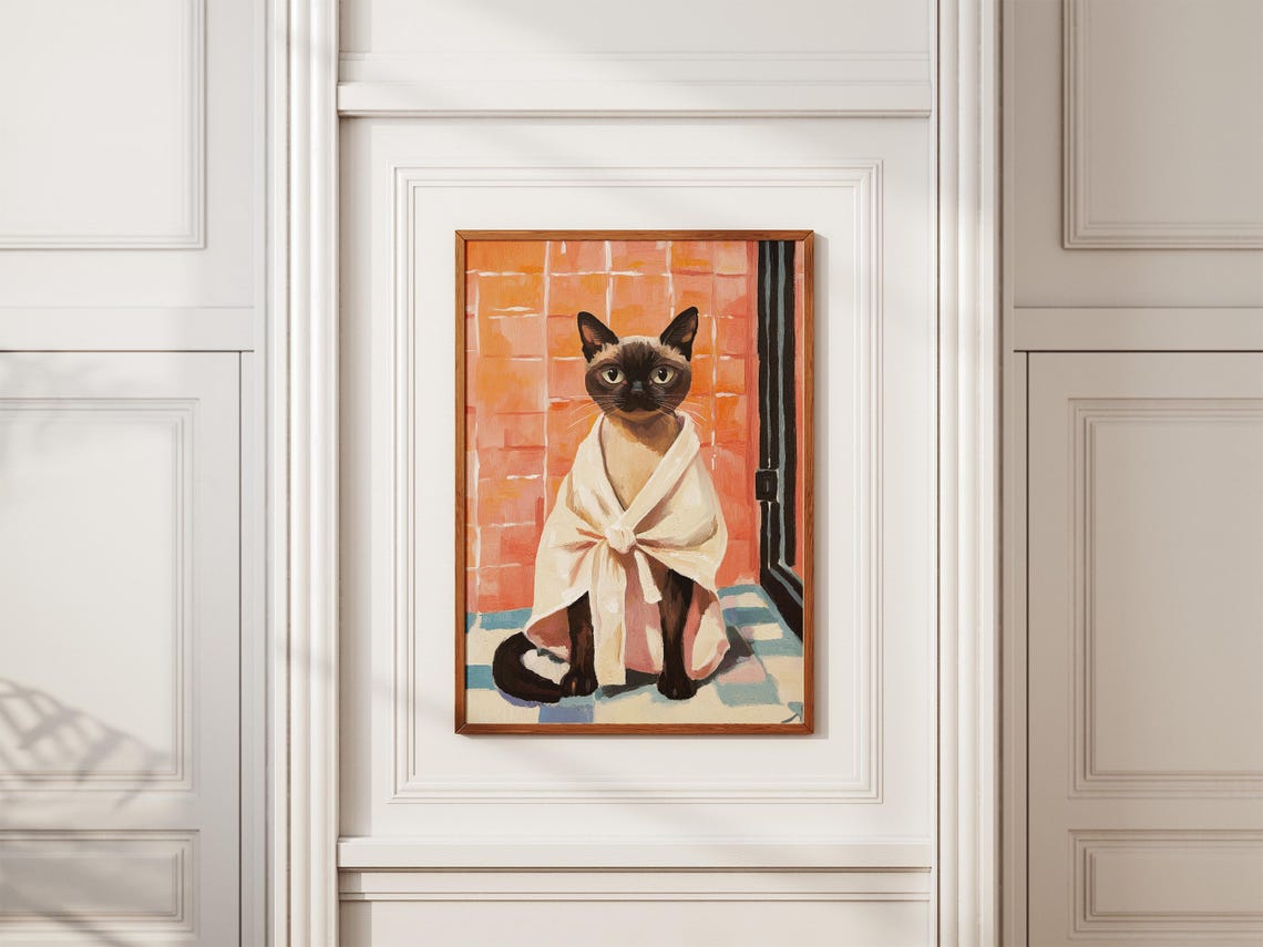 Tonkinese Cat Bathrobe Funny Bathroom Art Print - Image 2