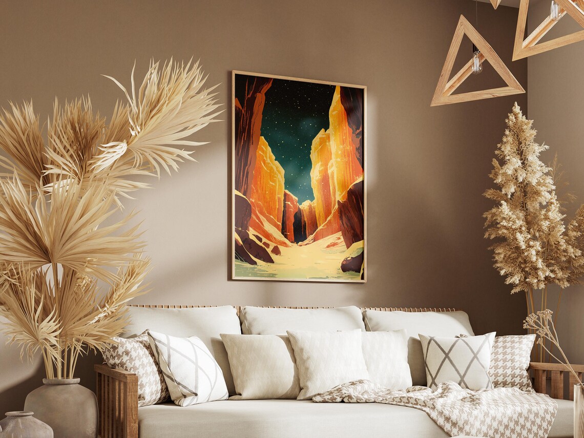 Glowing Golden Sandstone Slot Canyon Under a Starry Night Poster - Image 3