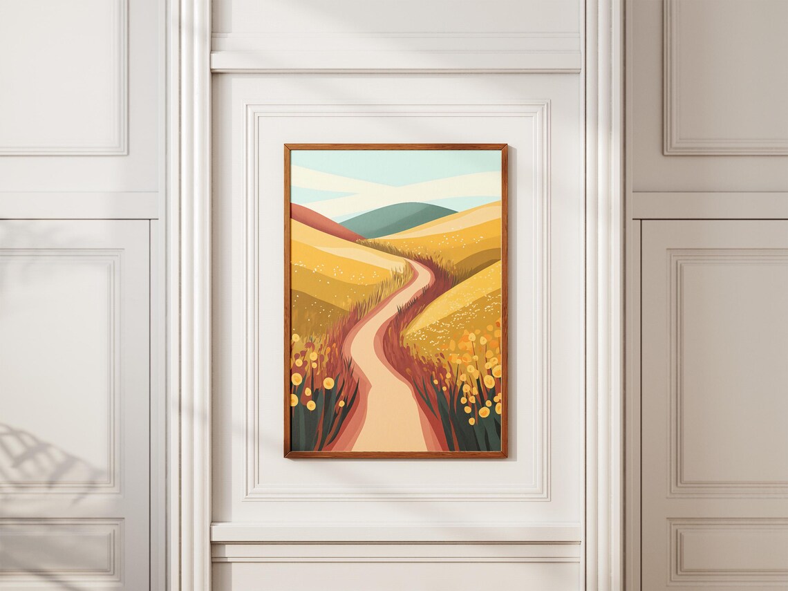 Golden Wildflower Field Winding Path Minimalist Meadow Poster - Image 2