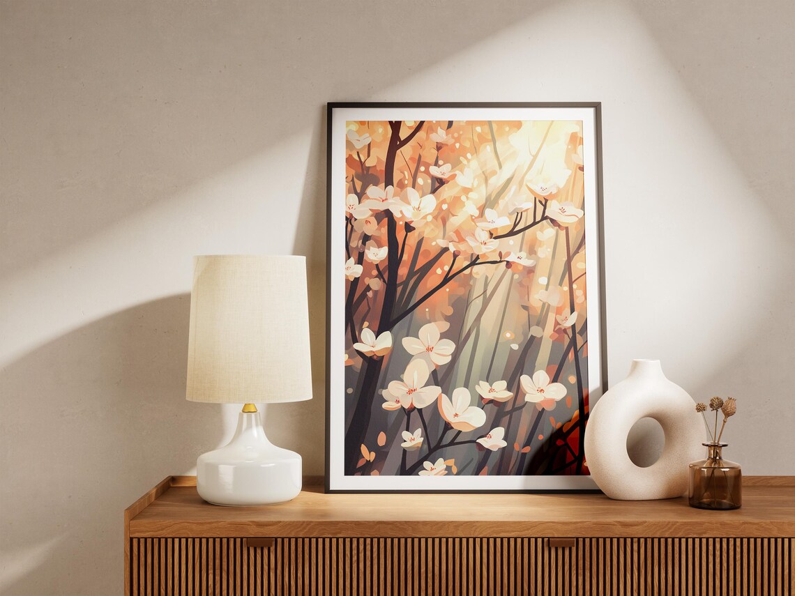 White Dogwood Blossoms Sunbeam Forest Spring Flower Scene Poster - Image 5