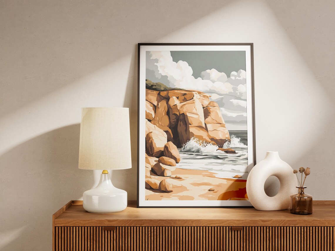 Golden Sandstone Sea Cliff Wave Crash Cloudy Sky Coastal Poster - Image 5