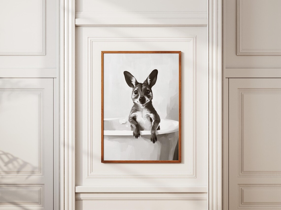 Kangaroo In Bathtub Poster Funny Animal Black And White Wall Decor - Image 2